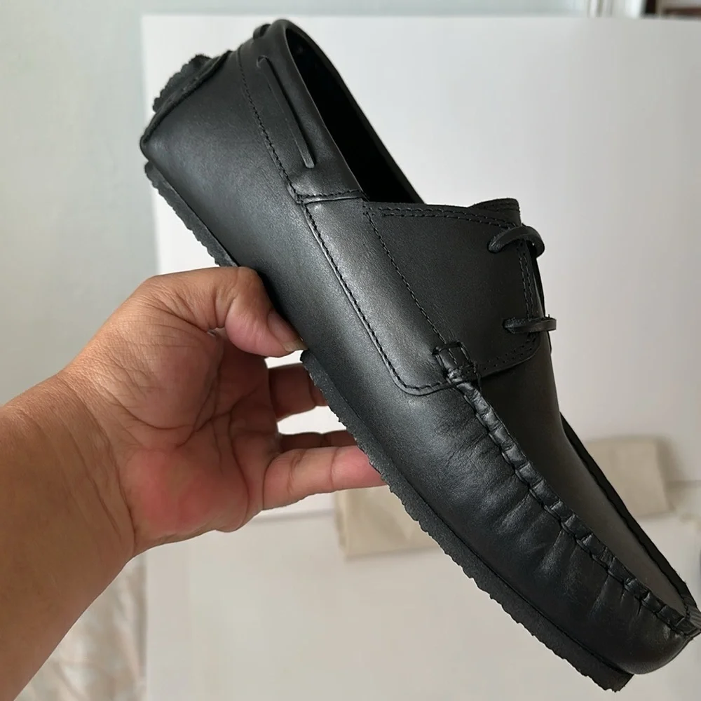 Zara Men's Black Leather Boat Shoes Size 7